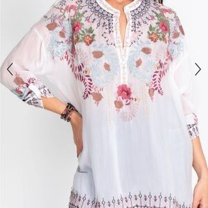 Johnny Was “Sundae” Hand Embroidered White Tunic